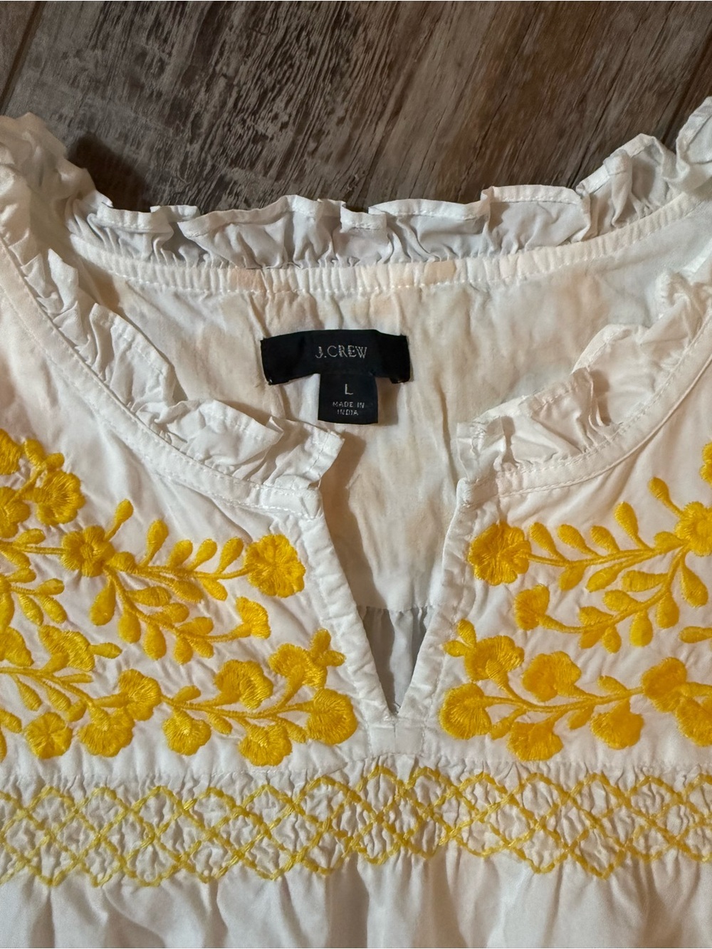 J. Crew White Blouse with Yellow Embroidery size L - Picture 3 of 3
